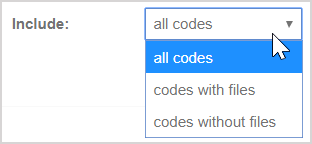 In the drop down list, the "all codes" option is selected.